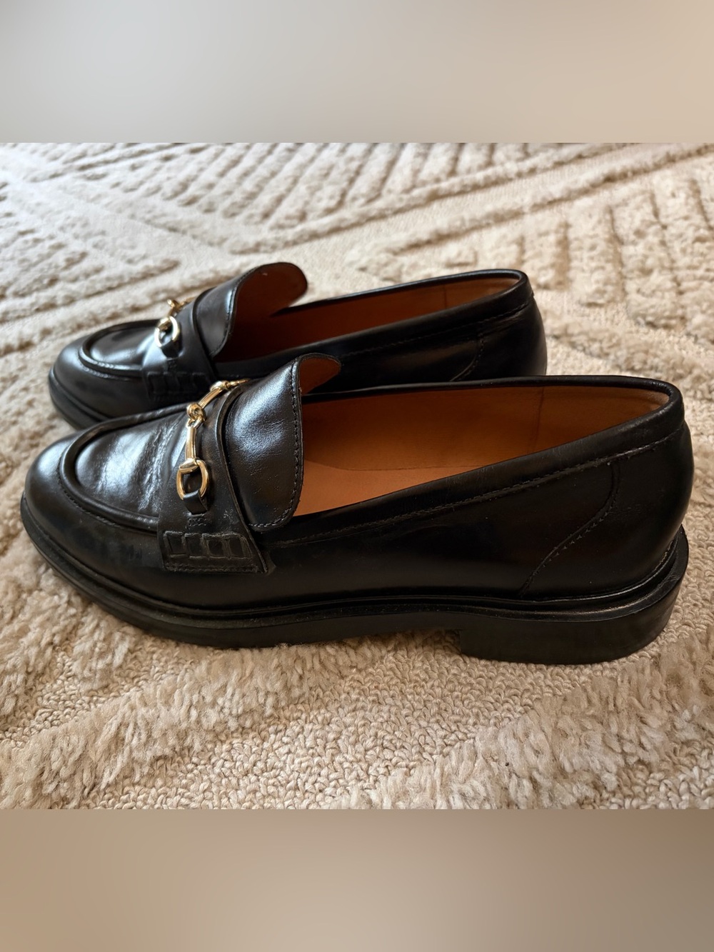 Womans Madewell Black Leather Bit Loafers - Classic Slip-On Dress Shoes